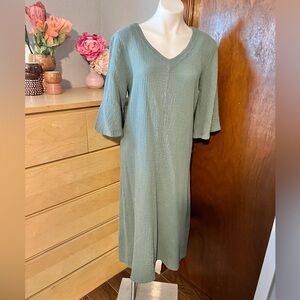 bryn Walker Sage Aloe Green Gauze Liliana Midi Dress V Neck Flare Sleeve